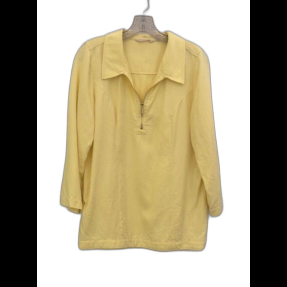 Soft Surroundings Yellow 1/4 Zip Pullover Top Size M Button Hem Knit Shirt - Picture 2 of 10